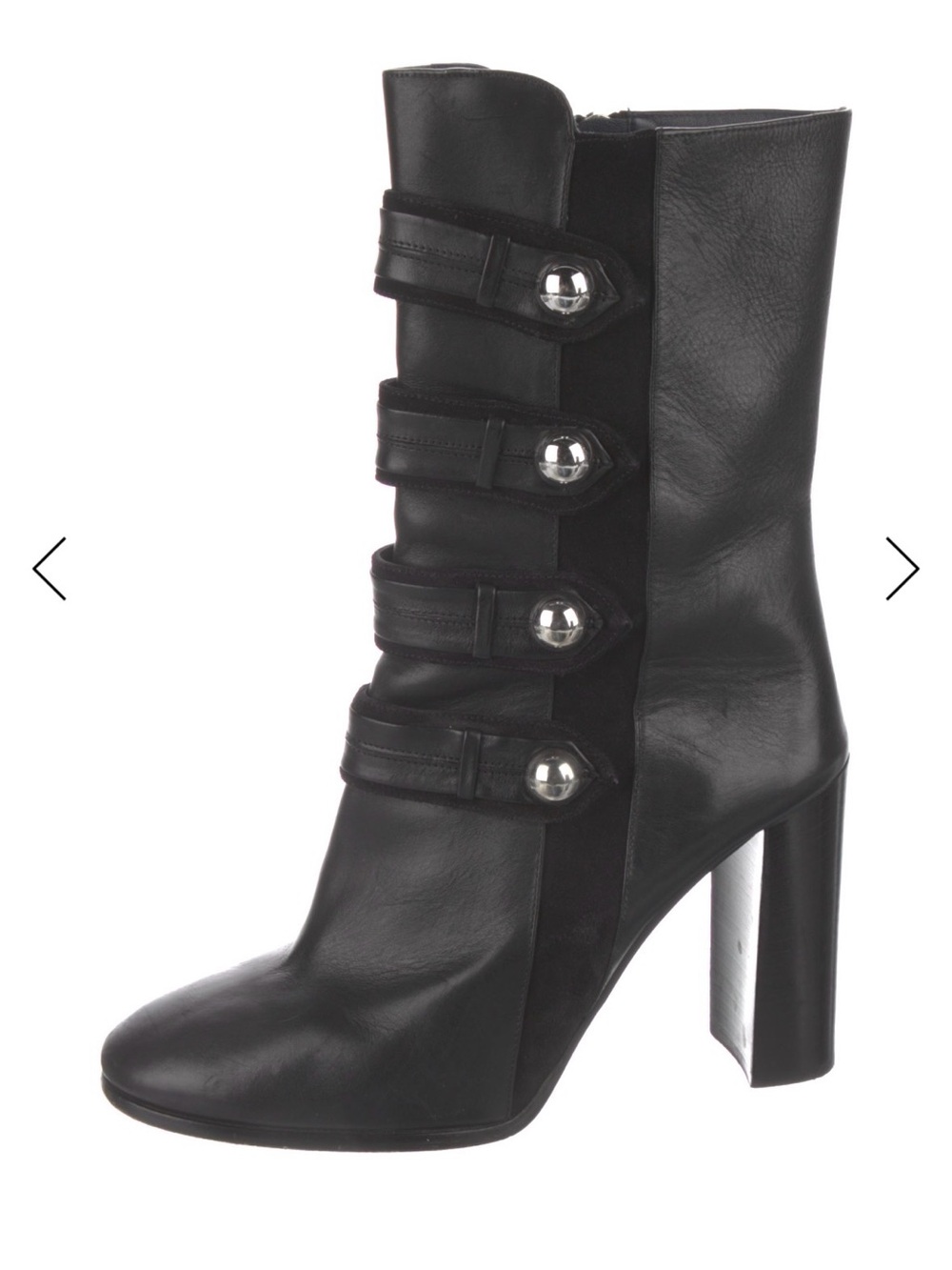 Isabel Marat Black Mid-Calf Leather Buckle Military Detail Heel Boots Size 9.5